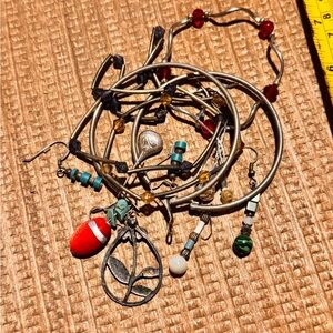 Single Sterling silver an Silver toned earring & bracelet scrap lot